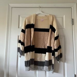 Pink Lily Striped Cardigan - Cream, Black, Brown